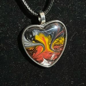 HANDCRAFTED Stainless Steel Heart Painted Pendant Necklace with Leather Cord